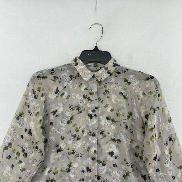 Cabi Blouse Women's Sz XS Gray Green Floral Allover Print 3/4 Sleeves Button Up - Picture 5 of 11